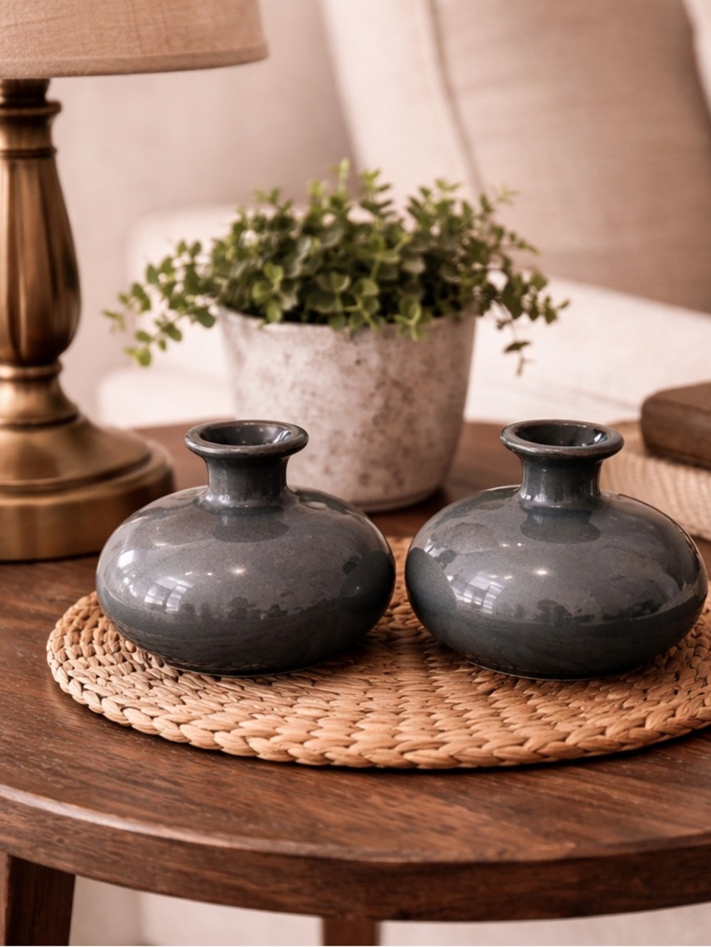2 Hobby Lobby Gray/Blue Ceramic Vases